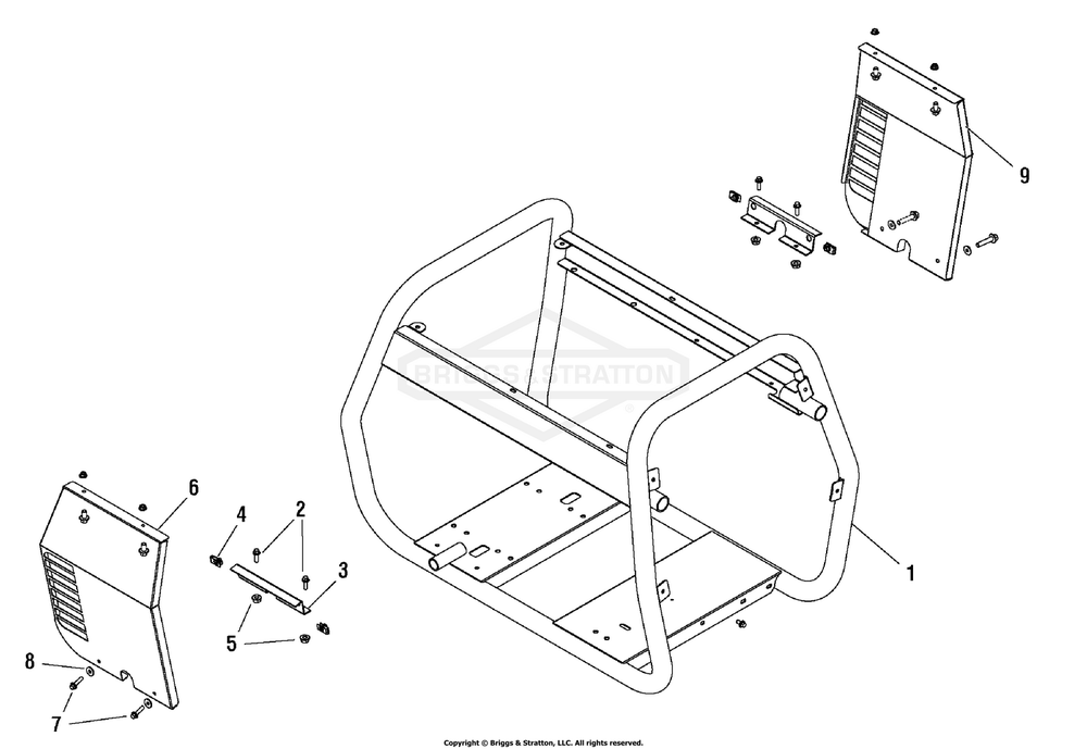 Cradle Diagram and Parts List for 030404-01 7500EA Briggs and Stratton Generator